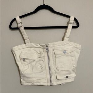 First Row Cream Zippered Crop Top corset women XL festival rodeo beach Y2K boho